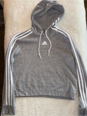 adidas Grey Cropped Pullover Hoodie with White Logo